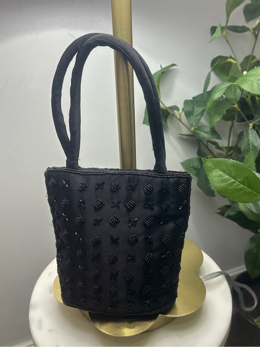 Black Beaded Evening Tote - Unbranded